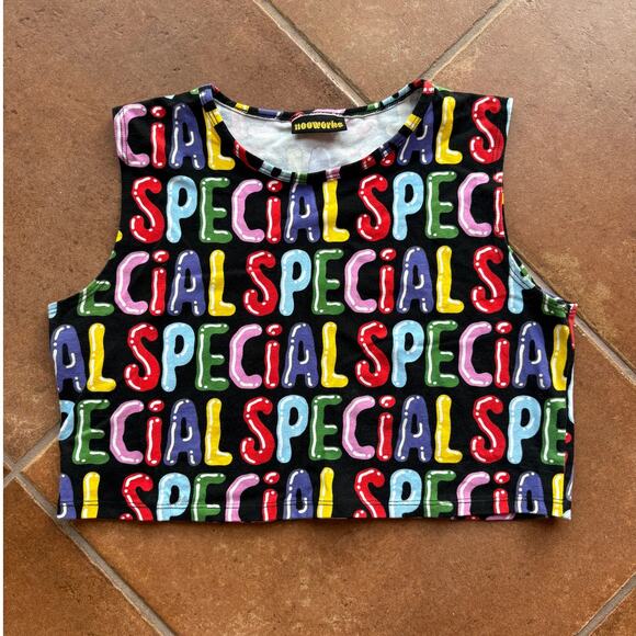 Nooworks Tops - Nooworks "Special" Multi-Color Novelty Print Crop Tank Top Size M or L Pls Read